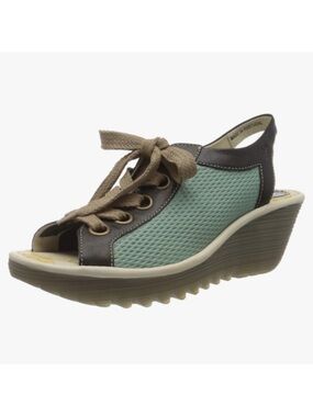 Fly London Yoli Sneaker Wedge Sandals Black Green Size 37 Comfort Stylish Casual